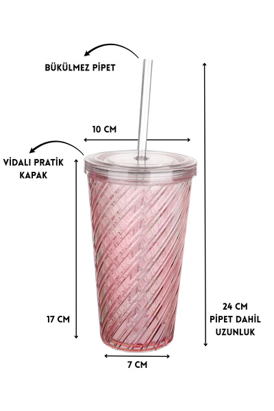 ELDİPA 600 ml Twister Patterned Cold Drink Cup Non-Bending Tumbler with Straw Coffee Smoothie Detox Cup