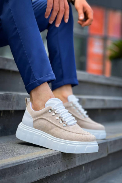 ZENGEZUR MALL Lvsqvr Kb-X10 Kuback Beige Suede White High Sole Casual Sneakers (120610) (Size: 44)