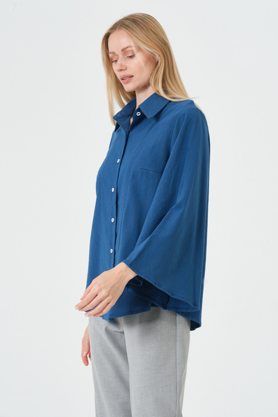 RELAXL Office Chic 100% Cotton Spanish Sleeve Women's Shirt S Cobalt Blue