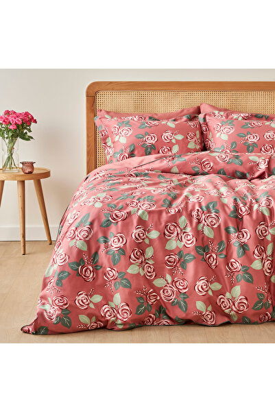 Bella Maison 100% Cotton Satin Rose King Size Duvet Cover Set Plum (240X220 cm)