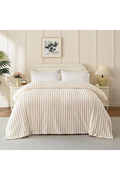 OEM Cocolino Fluffy and Warm Blanket, Embossed Stripes Pattern, 200x230 cm, Cream