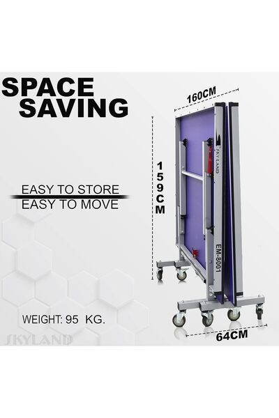 SKY LAND Indoor Folding Ping Pong Table EM-8001, Movable Table Tennis TT Table, Blue