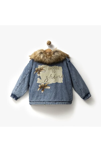ESKİŞEHİR YUMURCAK Girl's Fur-Lined Denim Jacket
