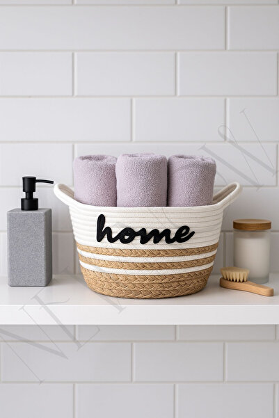 NEWNOW Home Written Jute & Cotton Woven Decorative Storage Basket – for Bathroom, Kitchen and Home Organization White