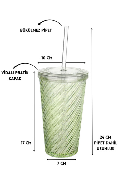 ELDİPA 600 ml Twister Patterned Cold Drink Cup Non-Bending Tumbler with Straw Coffee Smoothie Detox Cup