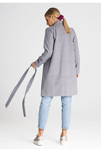 Figl Elegant women's coat with belt, gray M990, size L
