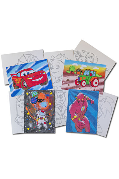 OEM Set de pictură cu nisip colorat – Pachet pentru băieți, 10 coli, 14 culori, 4+ ani