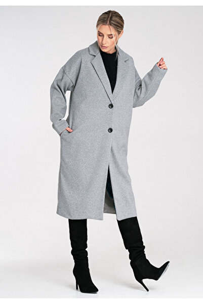 Figl Elegant striped coat for women - Winter coat for women - Gray coat M1111 r. Universal