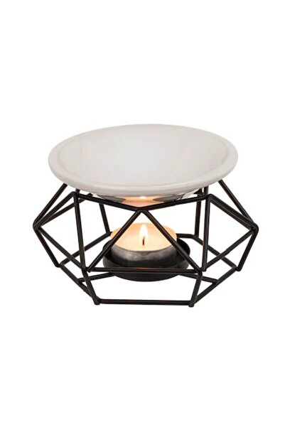 OEM Suport pentru aromaterapie din ceramică și metal cu lumânare tip pastilă, 12x8 cm, alb și negru