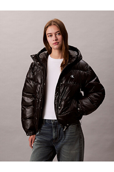 Calvin Klein Γυναικείο λογότυπο της μάρκας με λεπτομέρεια με φερμουάρ και κουκούλα, κομψή εμφάνιση, κατάλληλο για χειμερινή χρήση, μαύρο