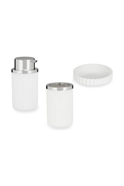 BERILO 3-piece bathroom set, white, soap dispenser, toothbrush holder, soap d...