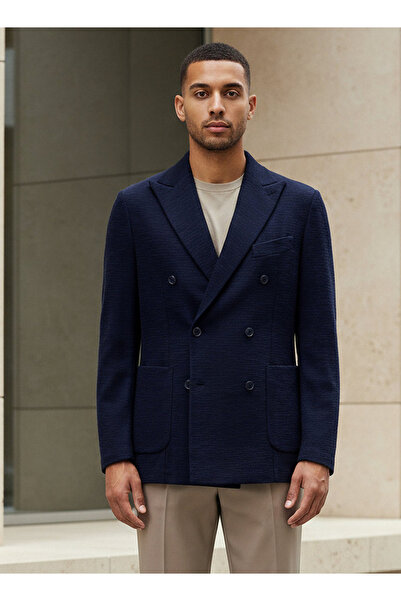 Iconic بليزر رجالي قصة ضيقة ذو صدر مزدوج