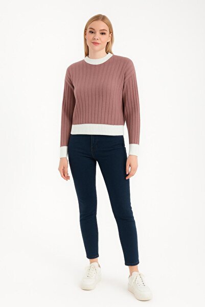 HİRA LİFE FASHİON Pulover scurt pentru femei, guler rotund Fitili și detaliu ...