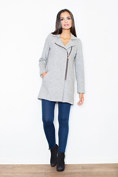 Figl Women's coat with zipper - women's coat with gray wool M405 size S