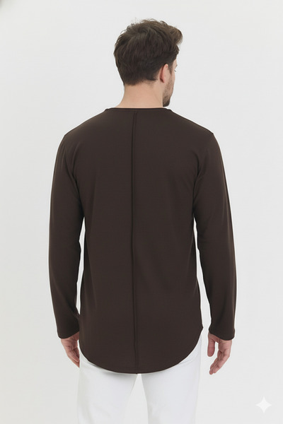 rammers Wide Collar Oval Cut Stripe Detailed Long Sleeve T-Shirt