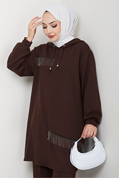 Bestenur Chain Detail Double Suit 1660 - Brown