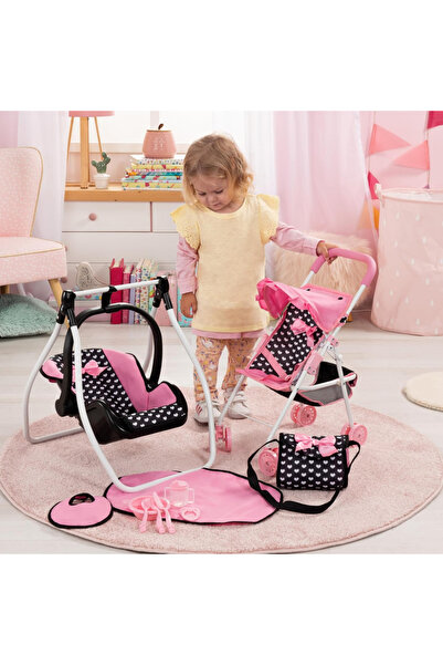 Bayer Complete playset for dolls Buggy hearts with swing, foldable stroller with hood, bag