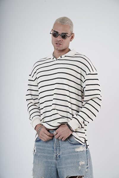 Butik Trend We Polo Neck Striped Oversize Fit Men's Knitwear Sweater