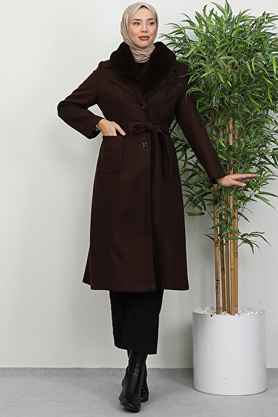 Lamia Giyim Arven Kürklü Kaban Acı Kahve