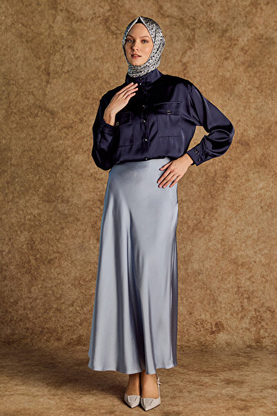 Setrms Yüksek Yakalı Saten Gömlek