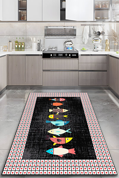 Kessy Home Studio Balık Temalı Mutfak Halısı Dijital Baskı Kaymaz Taban Halı ...