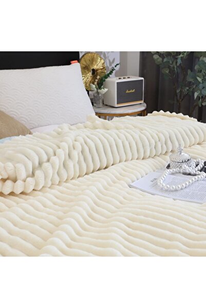 OEM Cocolino Fluffy and Warm Blanket, Embossed Stripes Pattern, 200x230 cm, Cream