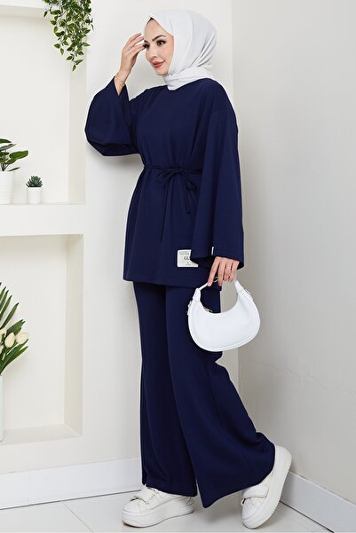 Bestenur Drawstring Rigging Detail Double Set 1664 - Navy Blue