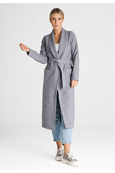 Figl Women's belted coat, gray M991, size M