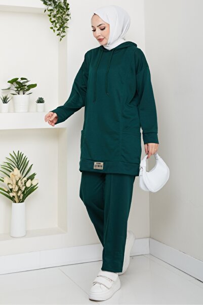 Bestenur Double Pocket Hooded Double Suit 1663 - Emerald Green