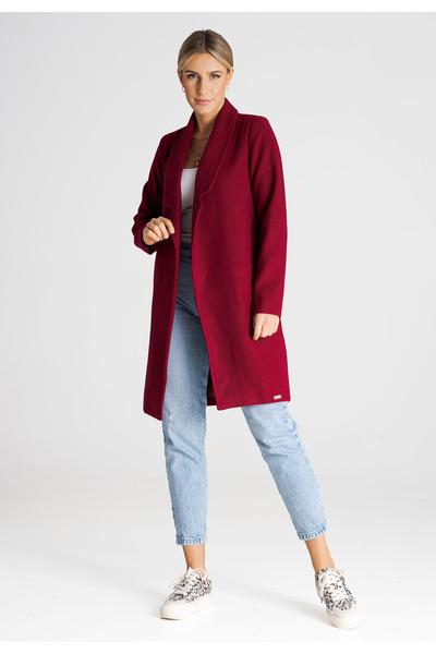 Figl Elegant women's coat with burgundy belt, M990, size L