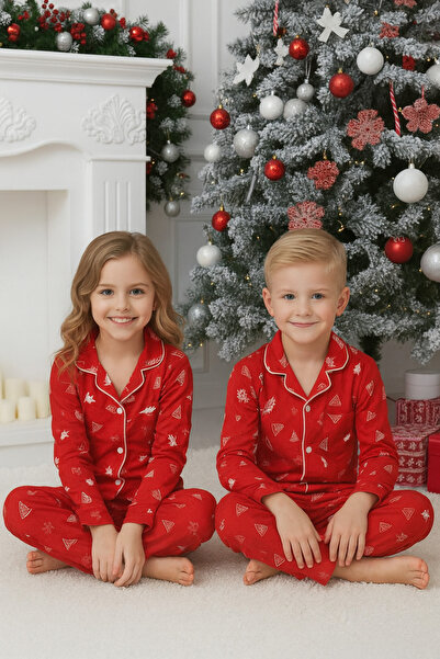 zahider Girls and Boys Children's Cotton Suede Fabric Buttoned Christmas Unisex Pajamas Set