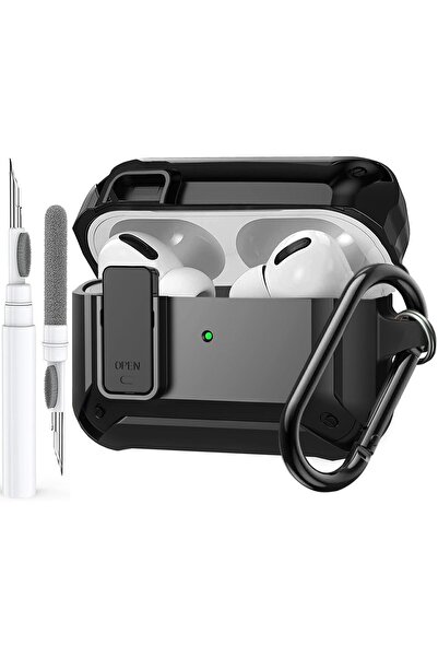Yelajoy for Airpods Pro3 Case with Lock Clip,TPU Rugged Material Shockproof,with Carabiner&Cleaner kit,Black
