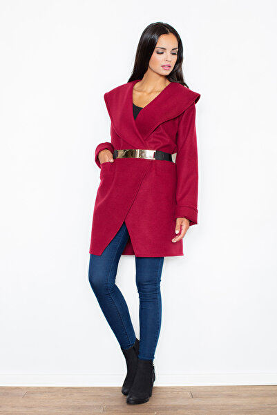 Figl Elegant women's coat with belt in deep red M407 size S