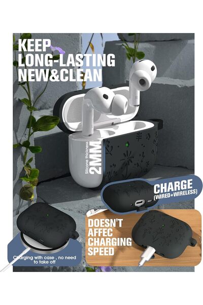 Yelajoy AirPods Pro 3 Case,Cute with Cherry Blossom Keychain&Cleaning Kit,Silicone Shockproof,Dark Gray