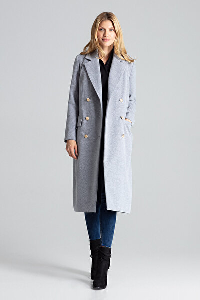 Figl Elegant gray coat for women, with Double-Breasted, M681, size L