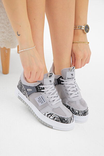 Tonny Black Unisex Gray Black Thermo Sole Patterned Mesh Lace-Up Sports Shoes