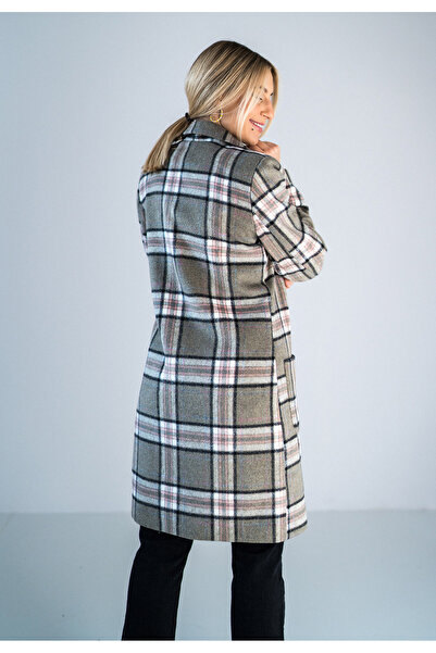 Figl Elegant summer coat for women, plaid, with pockets, M928, size L
