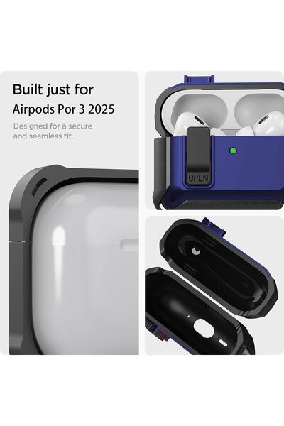 Yelajoy for Airpods Pro 3 Case with Lock Clip,TPU Rugged Material Shockproof,with Carabiner&Cleaner kit,Blue