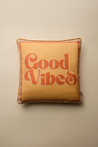 Vanilla Home Good Vibes Printed Piped Detail Throw Pillow Cover
