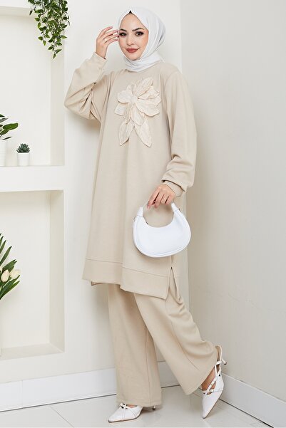 Bestenur Σετ δύο τεμαχίων με λεπτομέρεια λουλουδιών 1662 - Μπεζ