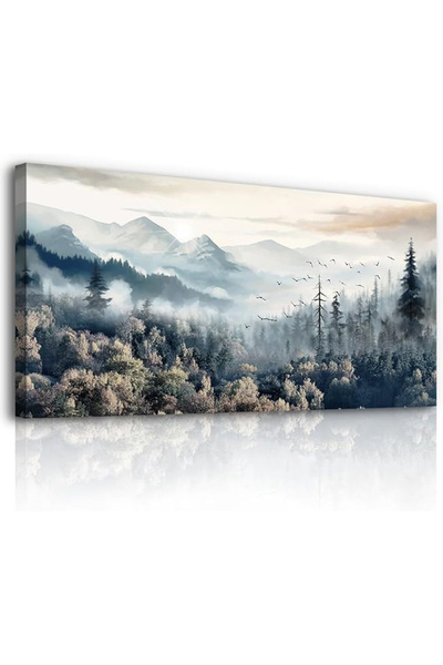 Today Idea لوحة فنية جدارية كبيرة الحجم من قماش لمناظر طبيعية لغابة ضبابية (100×50 سم)