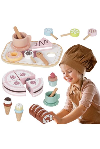 Tooky Toy Set de joacă din lemn pentru deserturi – Prăjituri, înghețată și ac...