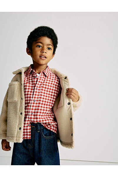 Marks & Spencer Saf Pamuk Kareli Uzun Kollu Gömlek (2‑8 Yaş)