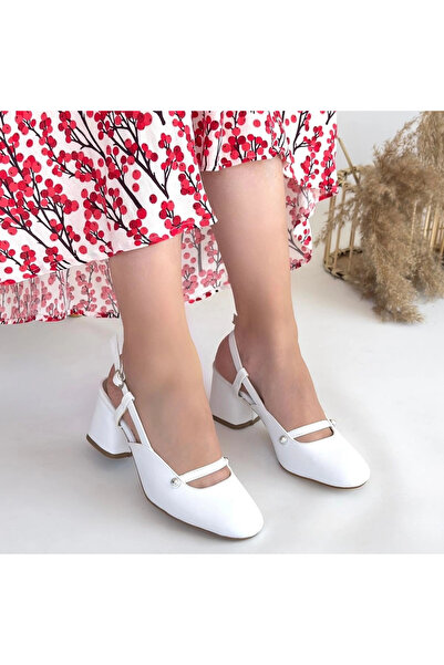 ZENGEZUR MALL Lvsqvr Jecci White Skin Heeled Shoes (121317) (Size: 39)