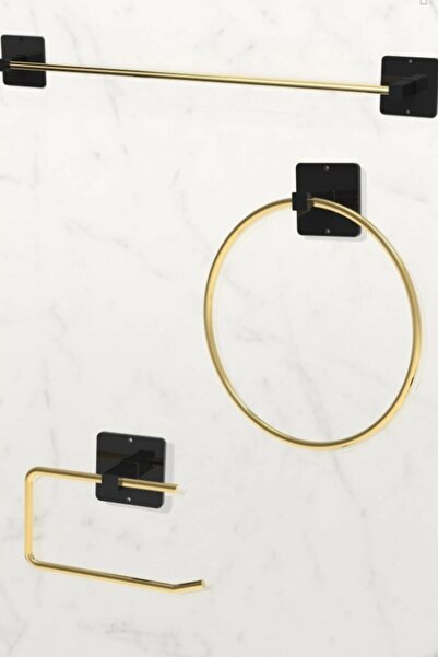 Home Stuff Gold Yapışkanlı Havluluk Seti 3'lü Avantajlı Set Uzun Havlu, Yuvar...