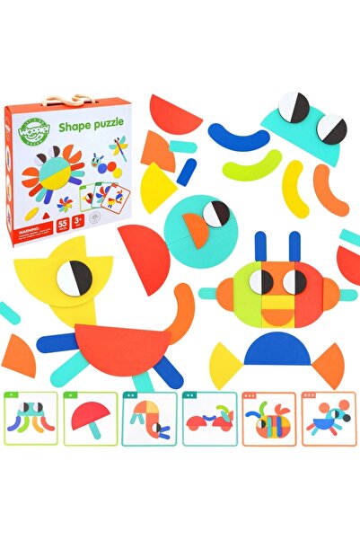 woopie Puzzle Montessori din lemn pentru antrenamentul creierului Set de 55 d...