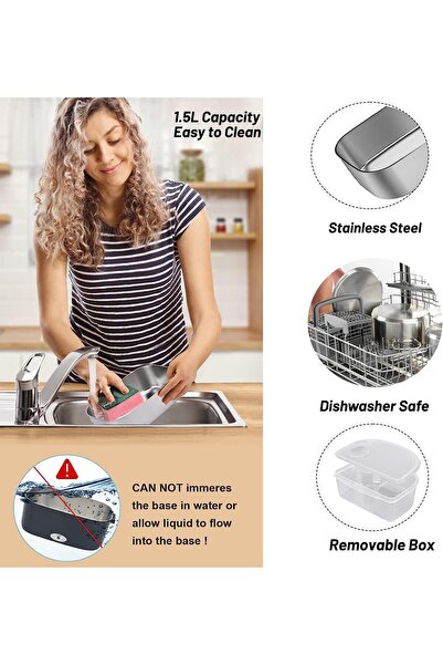 Generic Electric Lunch Box,Food Heater Portable Lunch Warmer Fast Heating 1.5L 304SS Leakproof Bento Box