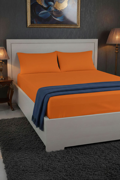 FAVORA 100% Cotton Ranforce Premium Double Elastic Sheet Set - Orange