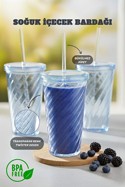 ELDİPA 600 ml Twister Patterned Cold Drink Cup Non-Bending Tumbler with Straw Coffee Smoothie Detox Cup