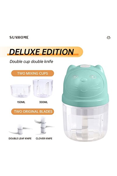 Sunhome مفرمة طعام كهربائية صغيرة 2 في 1، خلاط ومطحنة، 150 مل + 300 مل، 45 وا...